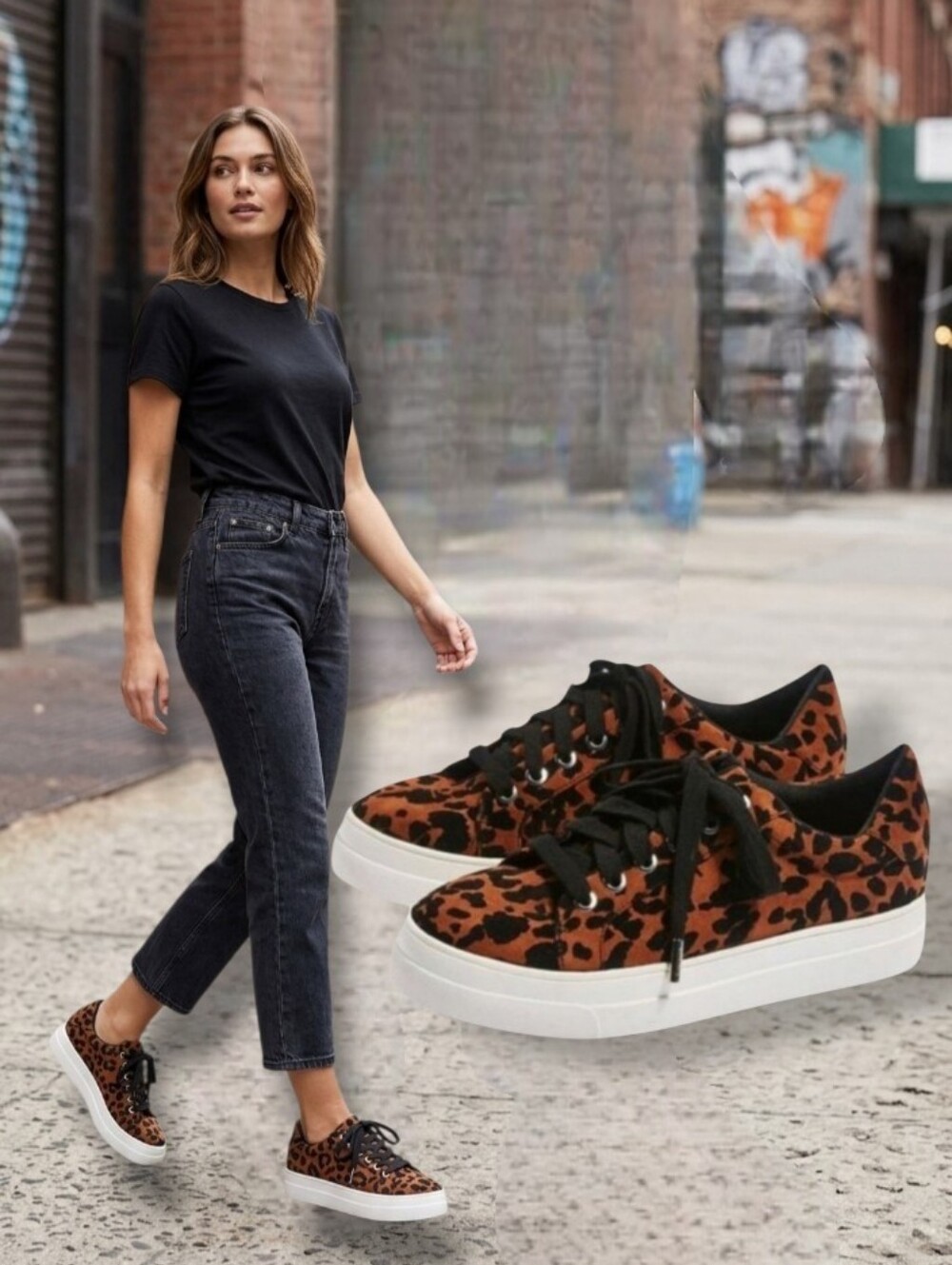 KS2 ESROMERI Women's Faux Suede Animal Print Platform Sneakers